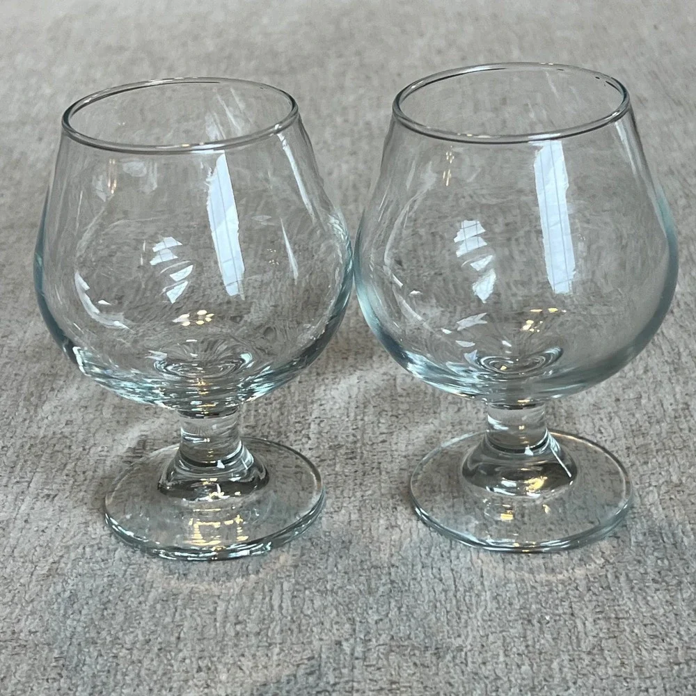 Set‎ of 2 Clear Glass Brandy Snifters Short Stem Cognac Spirits Glasses 12oz